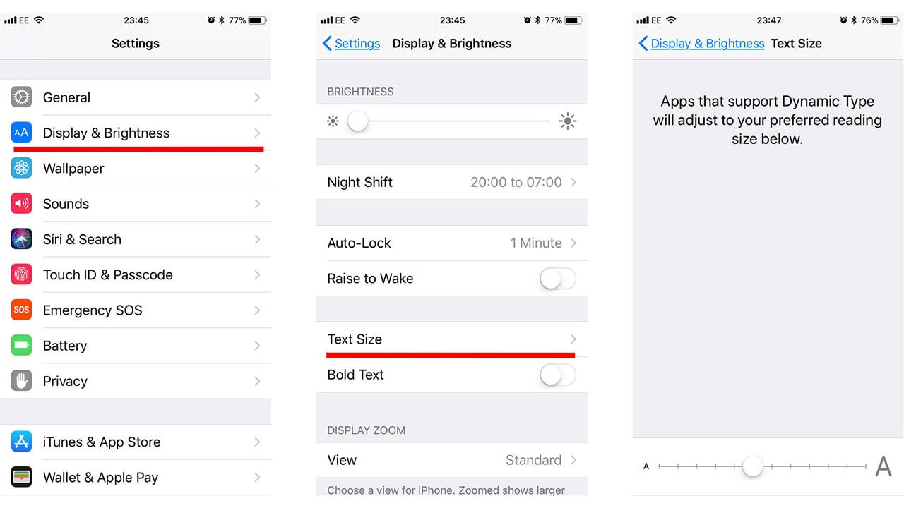 how to change font size on iphone
